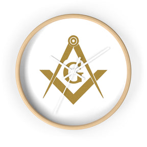 Master Mason Blue Lodge Clock - Golden Square & Compass G on White Dial - Bricks Masons