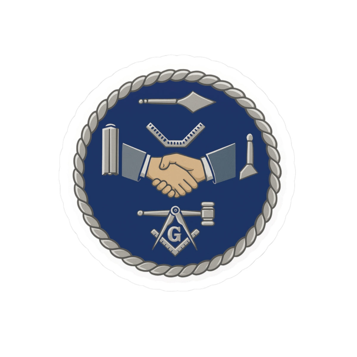 Master Mason Blue Lodge Sticker Decal - Kiss-Cut Blue & Silver Masonic Tools - Bricks Masons