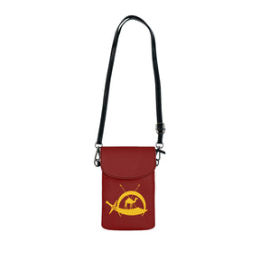 DOKO Cell Phone Wallet - Maroon Microfiber Leather With Adjustable Strap - Bricks Masons