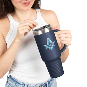 Vaso de cuello redondo de la Logia Azul de Maestro Masón - Diseño G de Escuadra y Compás Escarchado