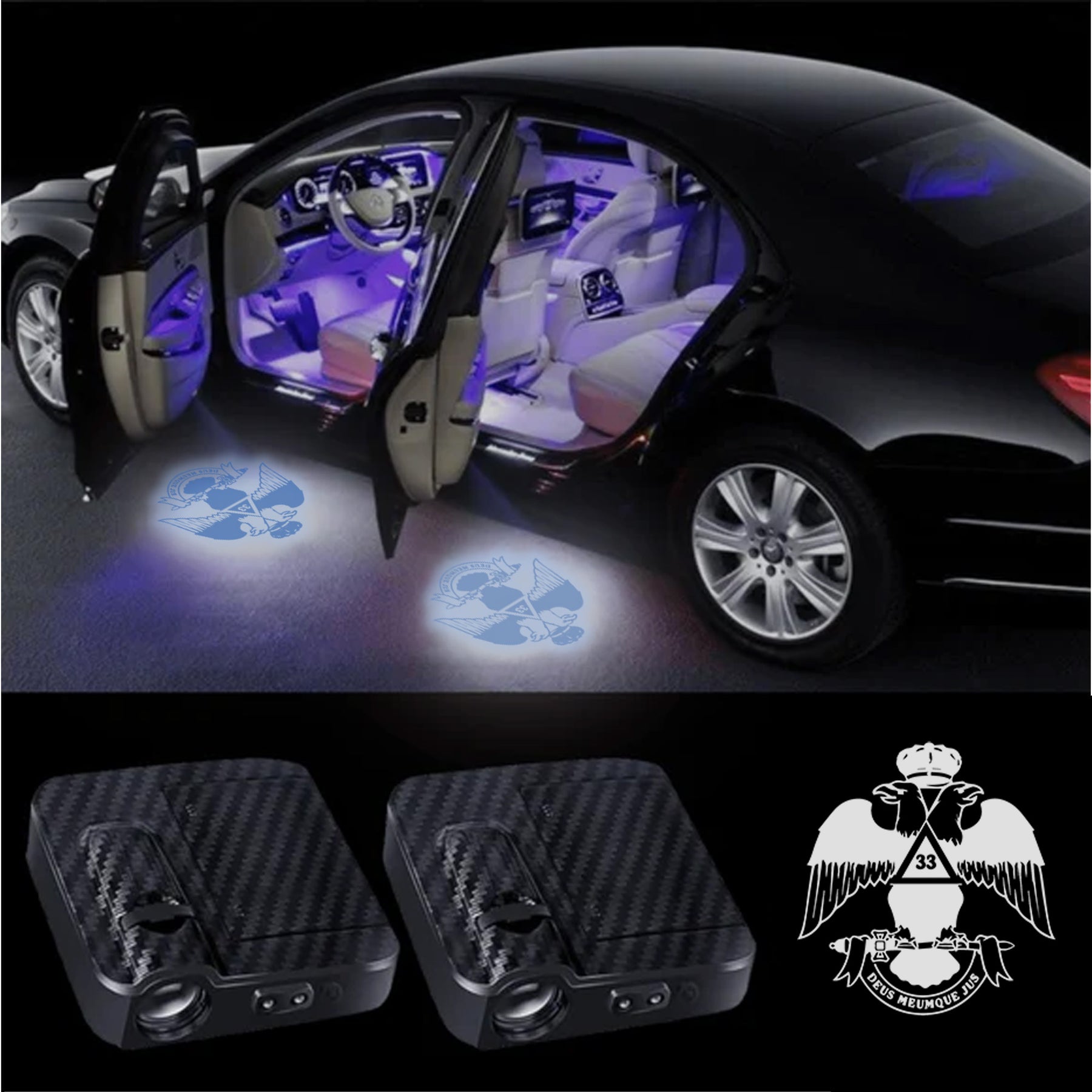 33rd Degree Scottish Rite Car Door Light Projector - Customizable Wireless LED Wings Down - Bricks Masons