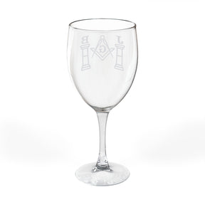 Master Mason Blue Lodge Wine Glass - Square & Compasses with J&B Pillars Emblem