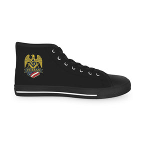 Master Mason Blue Lodge Sneaker - High Top Black & White Sole Black Canvas Veteran Mason - Bricks Masons