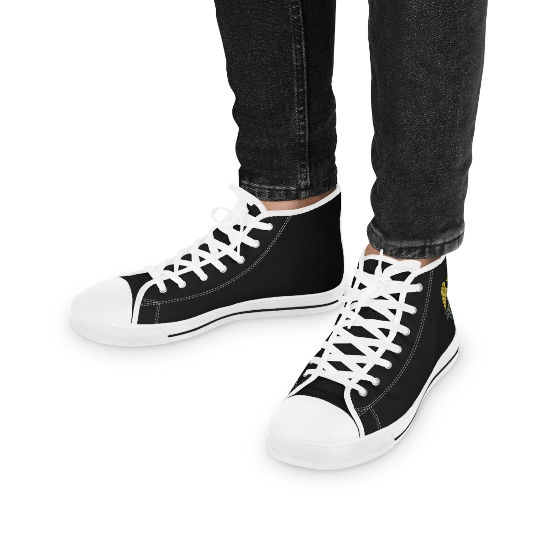 Master Mason Blue Lodge Sneaker - High Top Black & White Sole Black Canvas Veteran Mason - Bricks Masons