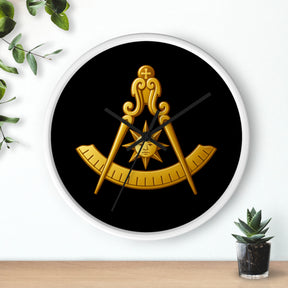 Past Master Blue Lodge Clock - Compass Sun & Quadrant Symbol with Wooden Frame - Bricks Masons