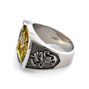 Anillo de la Logia Azul de Maestro Masón - Plata de ley Fe Esperanza y Caridad con S&amp;C G
