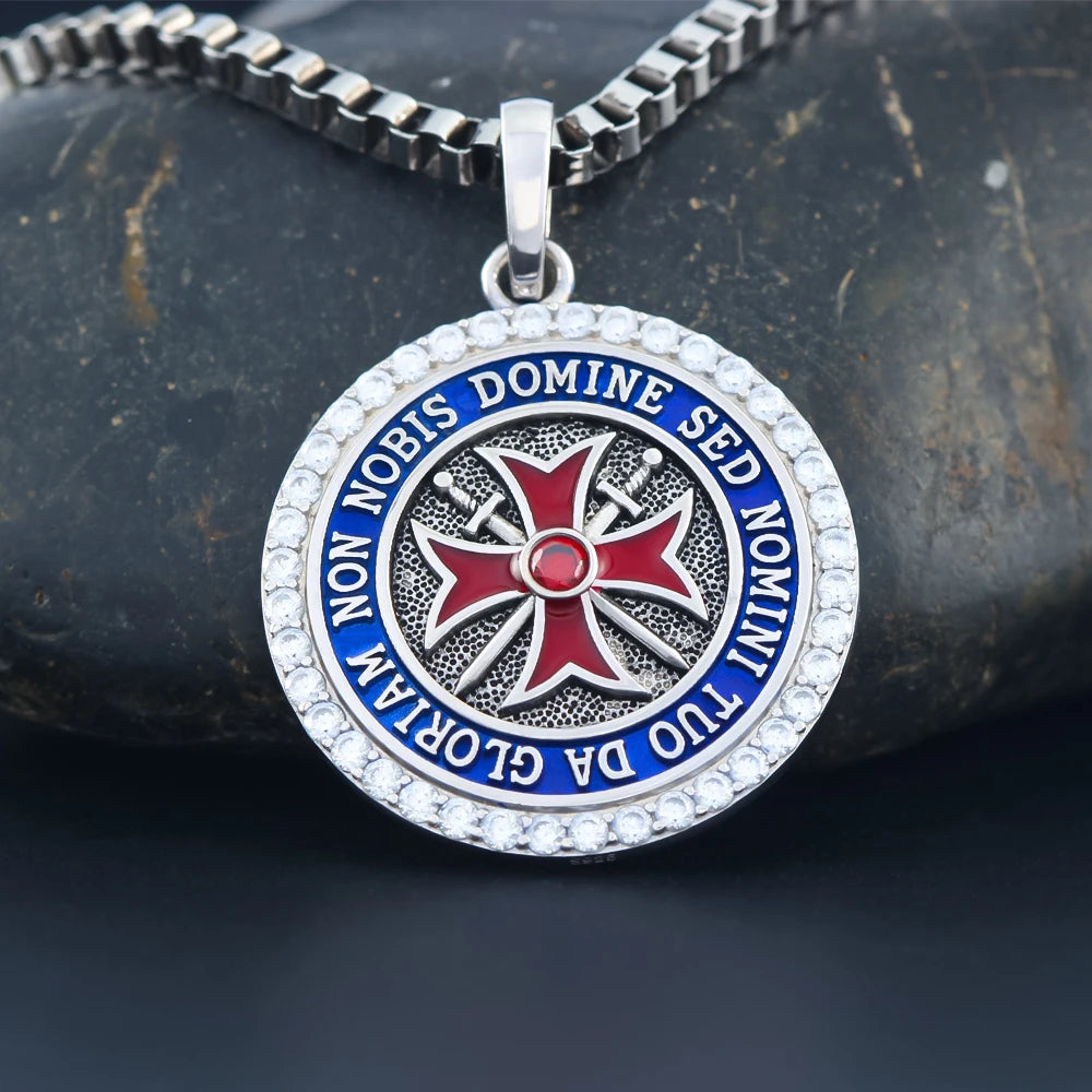 Knights Templar Commandery Pendant - Red Cross Sterling Silver - Bricks Masons