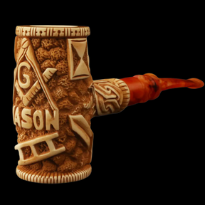 Master Mason Blue Lodge Meerschaum Pipe - Handcrafted Mason Gavel Shape - Bricks Masons