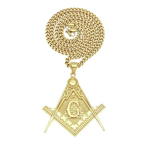 Master Mason Blue Lodge Necklace - All Seeing Eye Square and Compass G 316L Stainless Steel