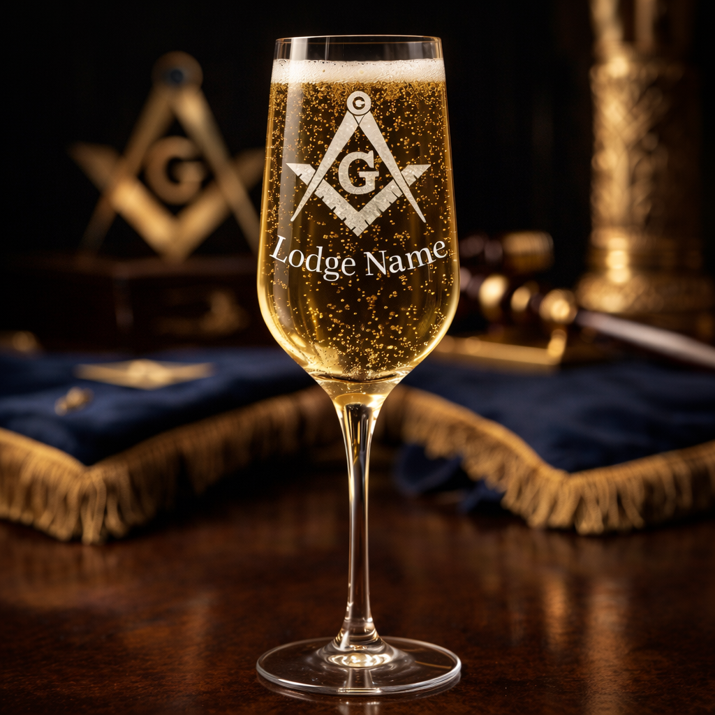 Master Mason Blue Lodge Champagne Flute - Square & Compasses G with Customization