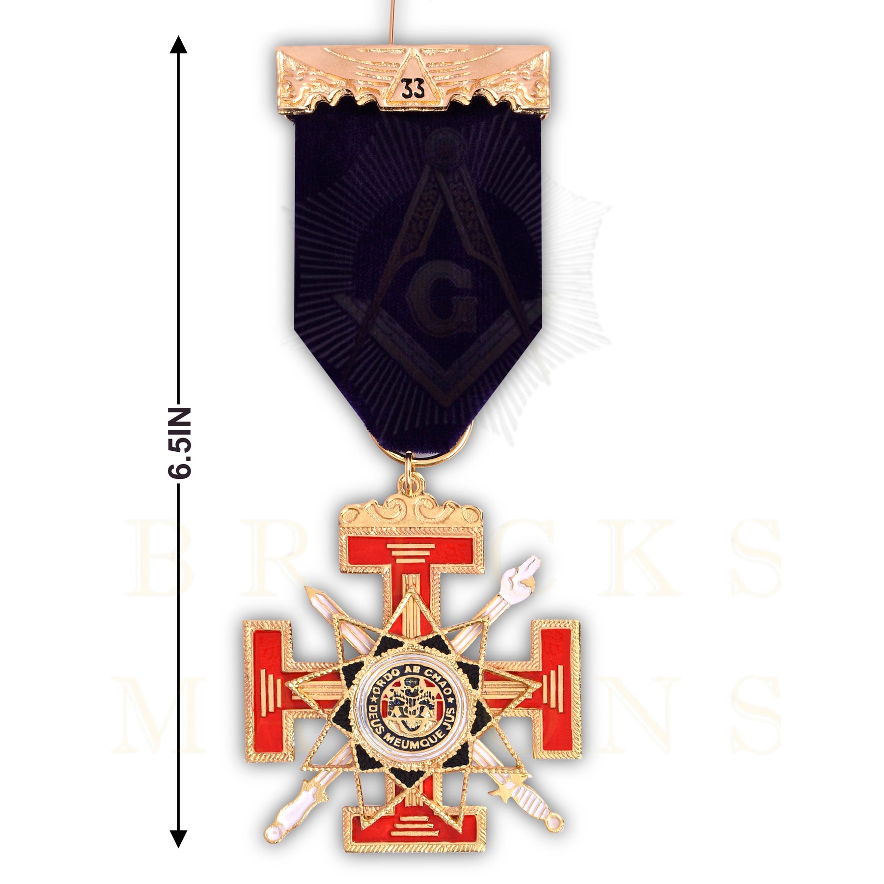 33rd Degree Scottish Rite Breast Jewel - Purple Ribbon & Rose Gold - Bricks Masons