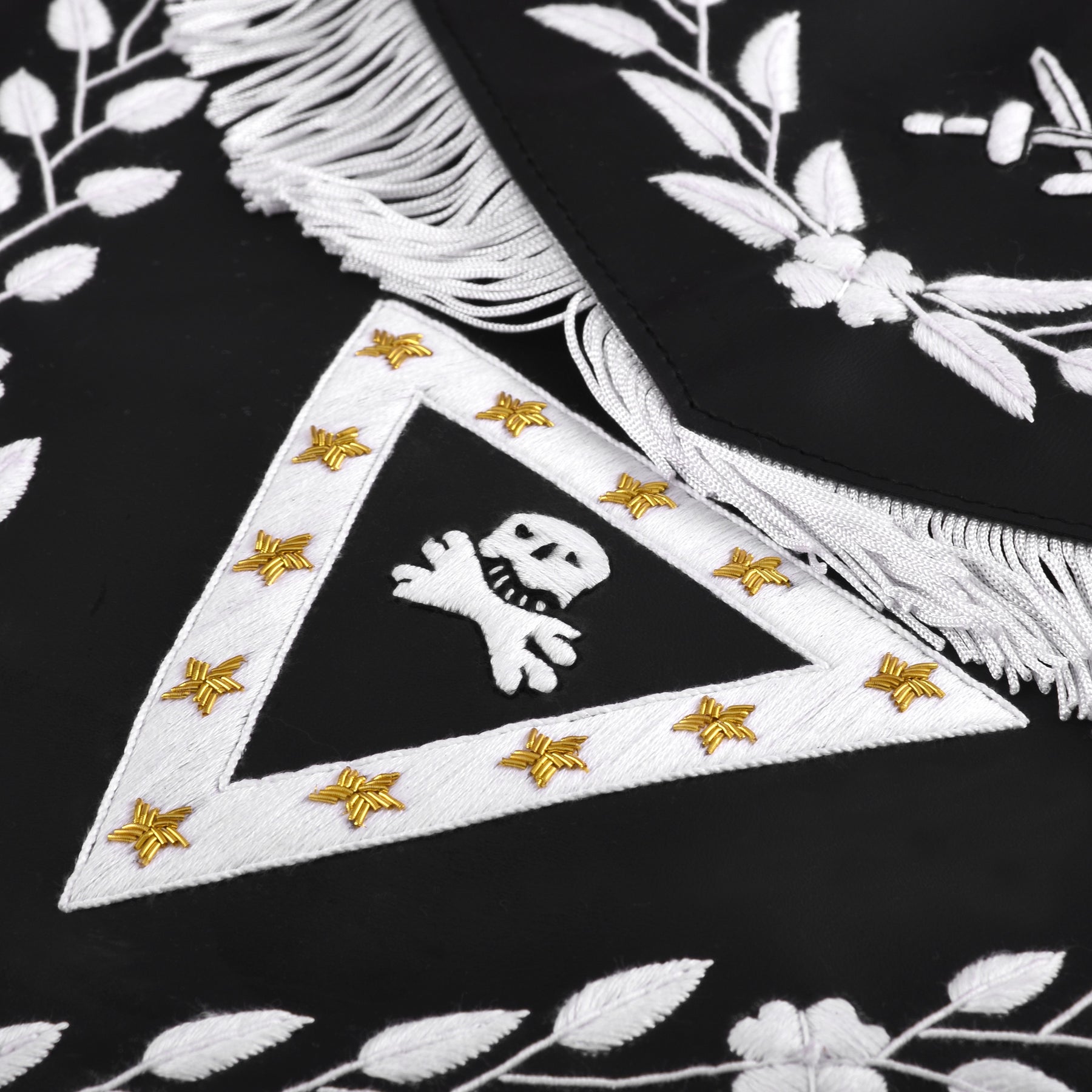 Knights Templar Commandery Apron - Triangular Black Velvet Hand Embroidery With Silver Tassels