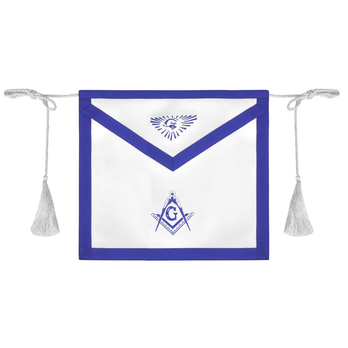 Master Mason Blue Lodge Apron - Blue Borders & White Tassels - Bricks Masons