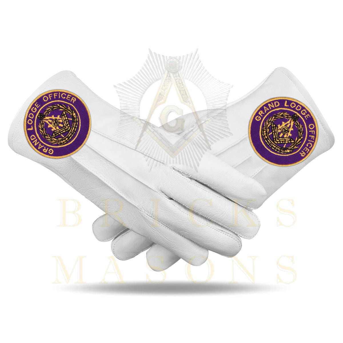 Past Grand Master Blue Lodge Gloves - White Leather Grand Lodge Officer - Bricks Masons