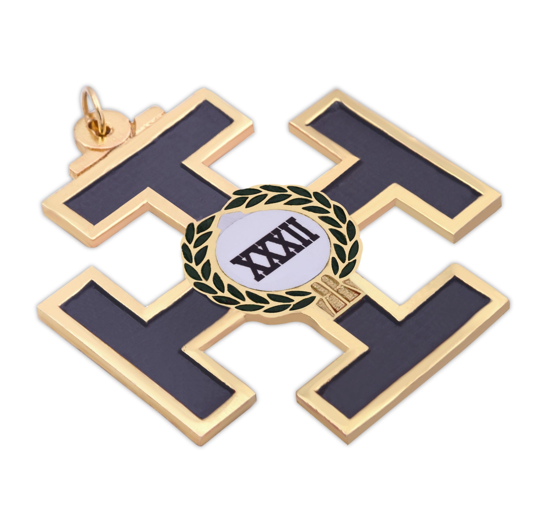 32nd Degree Scottish Rite Collar Jewel - Gold Plated With Green Wreath - Bricks Masons