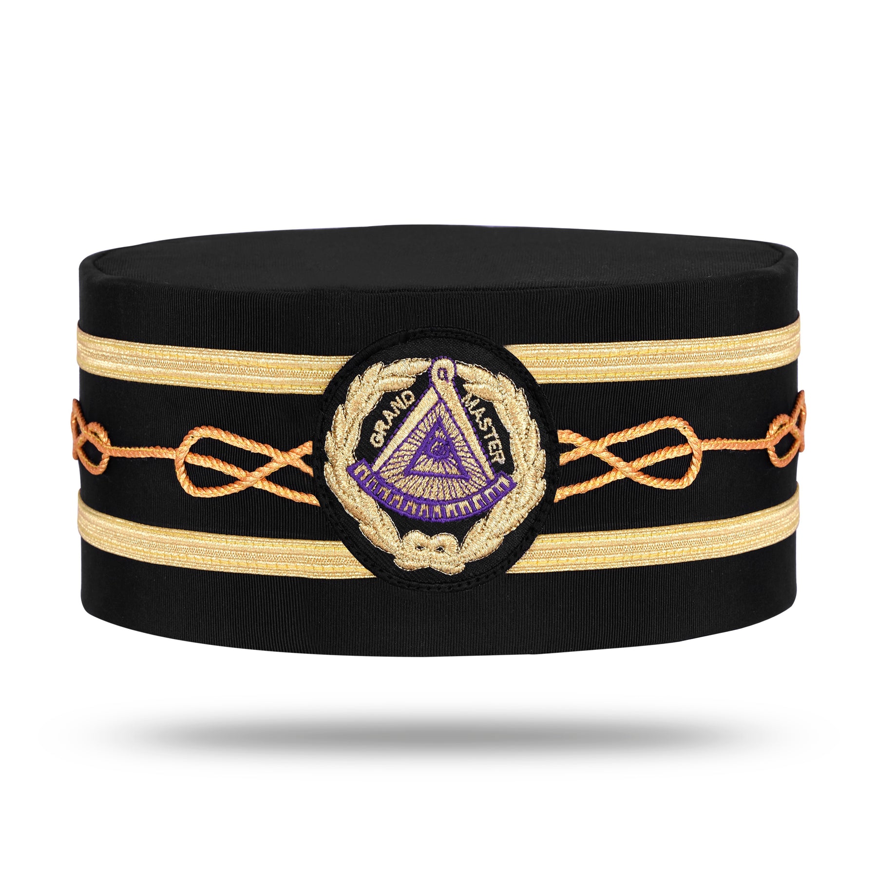 Grand Master Blue Lodge Crown Cap - Black Machine Embroidery Patch With Two Braids