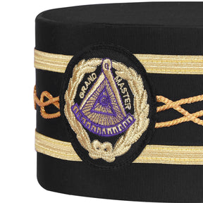 Grand Master Blue Lodge Crown Cap - Black Machine Embroidery Patch With Two Braids