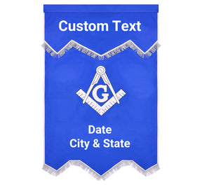 Master Mason Blue Lodge Banner - Blue & White Printed With Silver Braid & Fringe - Bricks Masons
