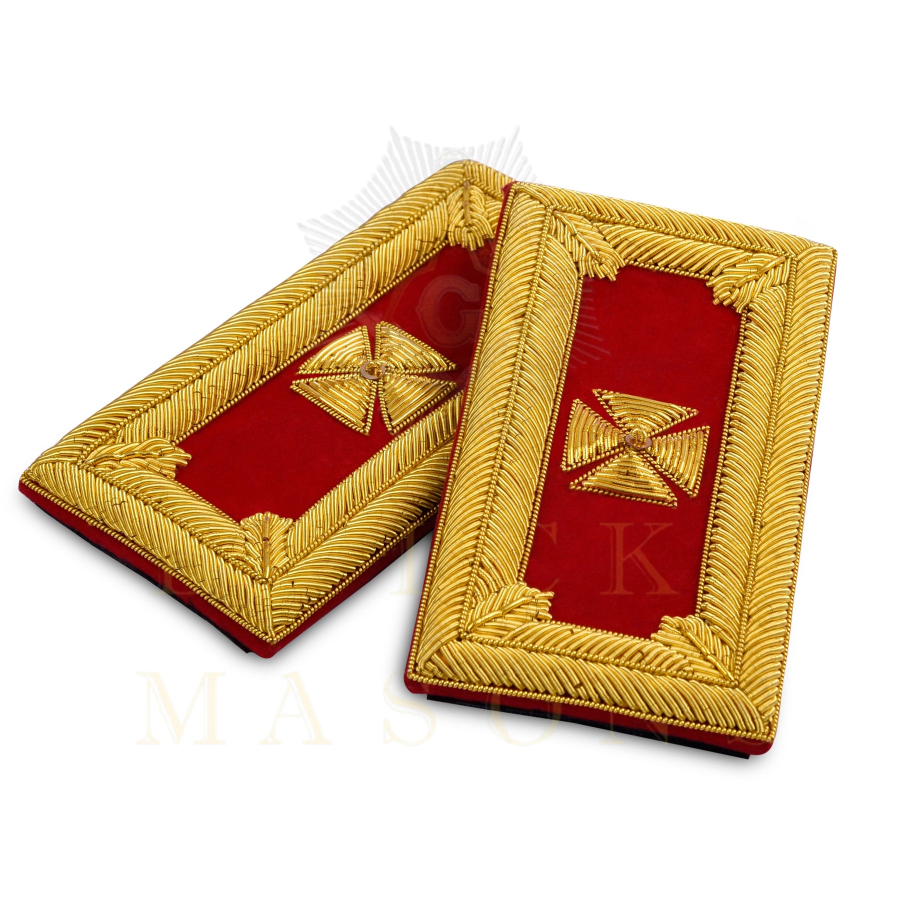 Past Grand Commander Knights Templar Frock Coat Shoulder Board - Gold Bullion Embroidery - Bricks Masons