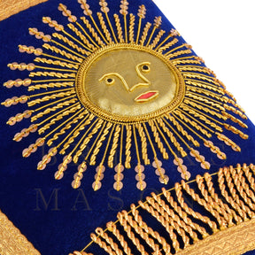 Grand Master Blue Lodge Cuff - Hand-embroidered Gold Sun & Blue Velvet - Bricks Masons