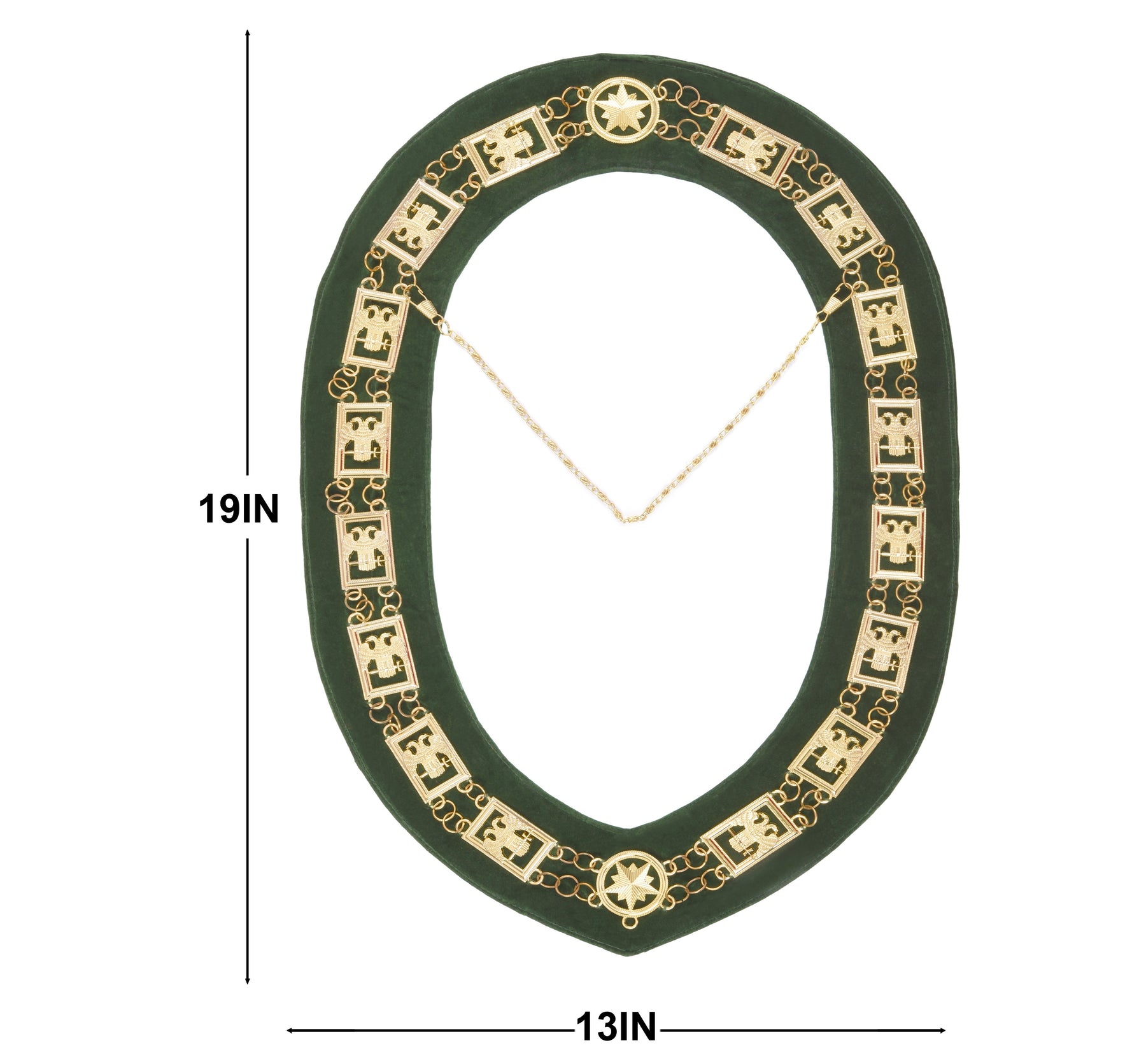 32nd Degree Scottish Rite Chain Collar - Wings Down On Green Velvet - Bricks Masons