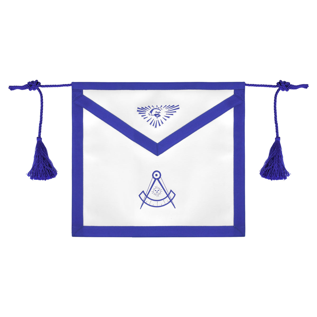 Past Master Blue Lodge Apron - White Cotton With Blue Tassels - Bricks Masons