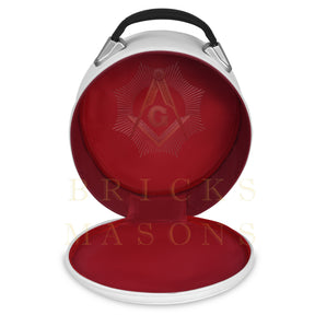 Master Mason Blue Lodge Crown Cap Case - White Imitation Leather With Hand Embroidery Bullion - Bricks Masons
