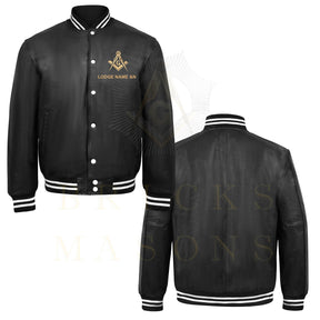 Master Mason Blue Lodge Jacket - Black Leather With Customizable Gold Embroidery - Bricks Masons