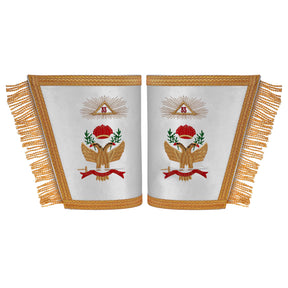 33rd Degree Scottish Rite Cuff - White Silk with Machine Embroidery Bullion - Bricks Masons