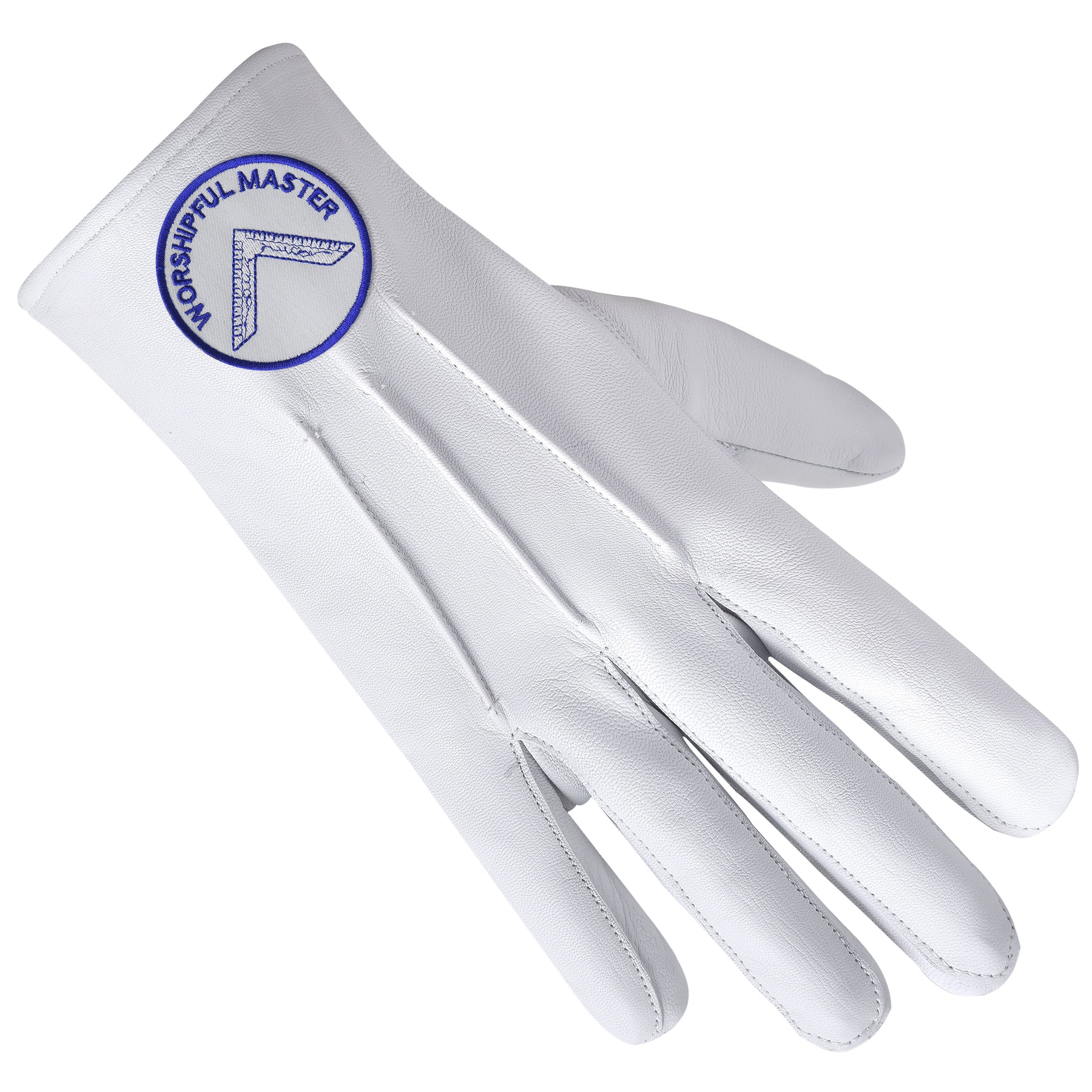 Worshipful Master Blue Lodge Glove - White Leather With Round Patch - Bricks Masons