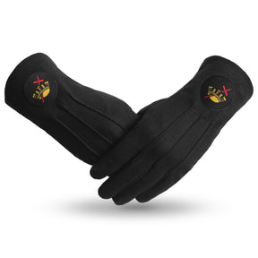 Knights Templar Commandery Glove - Black Cotton With Round Patch - Bricks Masons