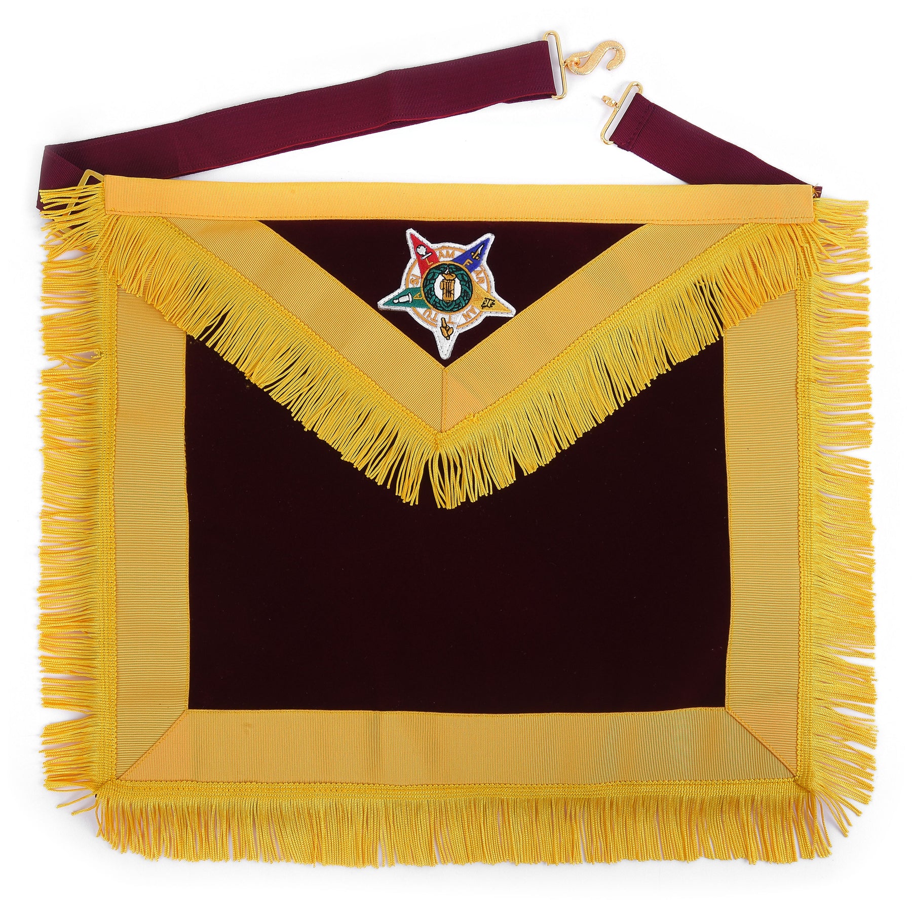Order of Amaranth Apron - Maroon Velvet With Yellow Borders & Fringe - Bricks Masons