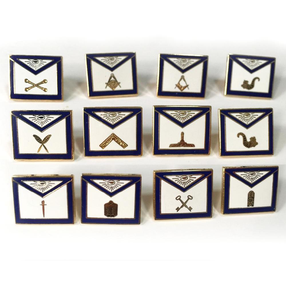 Officers Blue Lodge Lapel Pin - 1 Set of 12 Pieces 3/4" Set of Masonic Apron