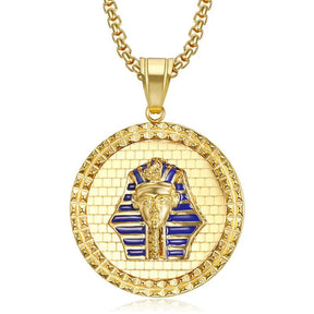 Ancient Egypt Pendant - Gold Color Pharaoh With Round Shape - Bricks Masons