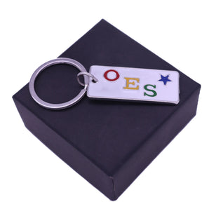 OES Keychain - Zinc Alloy White Plaque - Bricks Masons