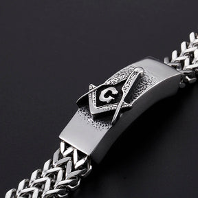Master Mason Blue Lodge Bracelet - 316L Stainless Steel Figaro Chain - Bricks Masons