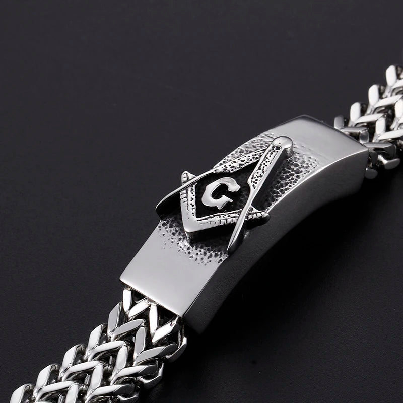 Master Mason Blue Lodge Bracelet - 316L Stainless Steel Figaro Chain - Bricks Masons