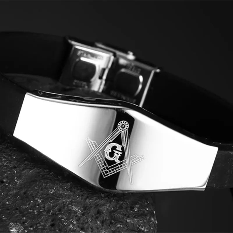 Master Mason Blue Lodge Bracelet - Stainless Steel Black Silicone Bracelet - Bricks Masons