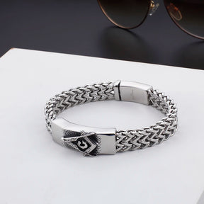 Master Mason Blue Lodge Bracelet - 316L Stainless Steel Figaro Chain - Bricks Masons