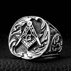 Master Mason Blue Lodge Ring - Silver Carved Stainless Steel