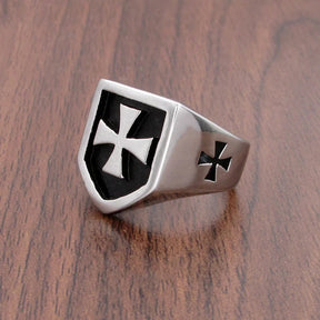 Knights Templar Commandery Ring - Stainless Steel Black & Silver - Bricks Masons