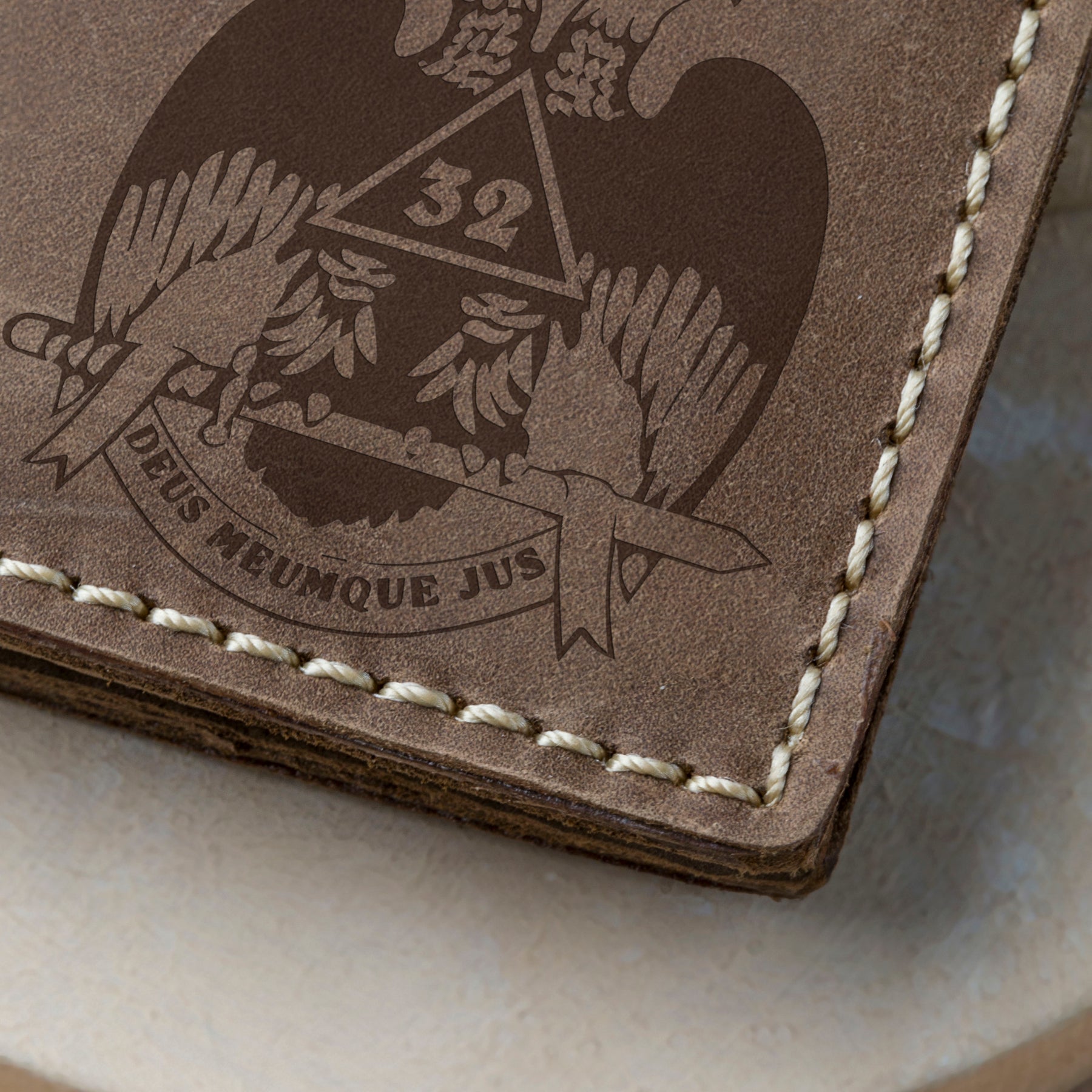 32nd Degree Scottish Rite Wallet - Wings Down Handmade Leather - Bricks Masons