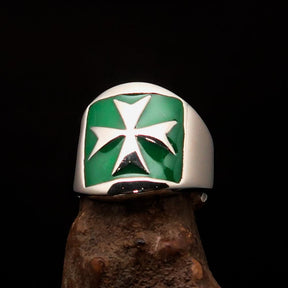 Order of Malta Commandery Ring - Silver & Green Sterling Silver Cross