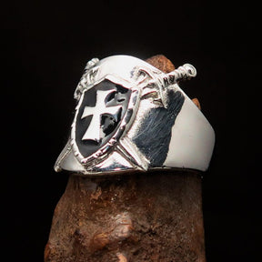 Knights Templar Commandery Ring - Black Shield Cross Sterling Silver