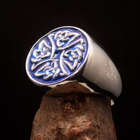 Knights Templar Commandery Ring - Blue Celtic Cross Sterling Ring