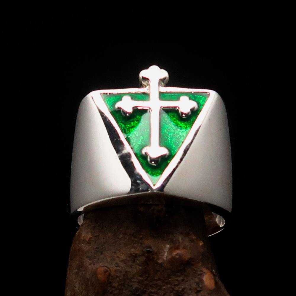 Knights Templar Commandery Ring - Silver & Green Cross Sterling Silver