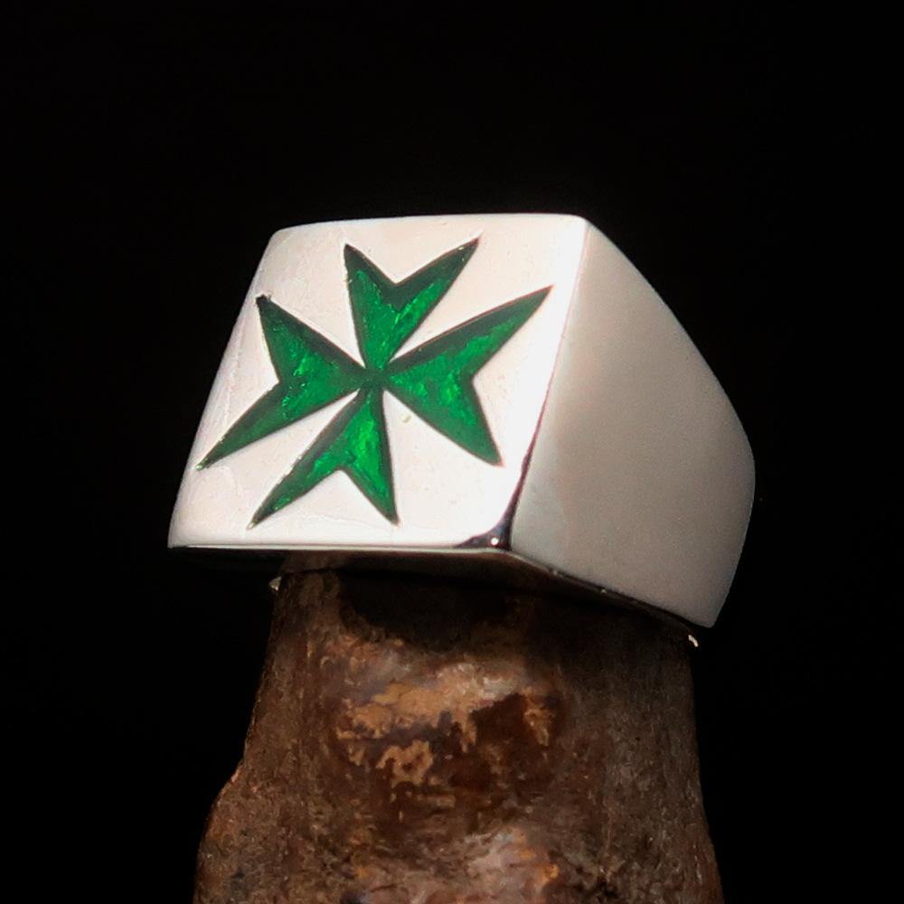 Order of Malta Commandery Ring - Green Cross Sterling Silver