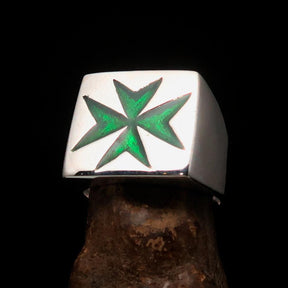 Order of Malta Commandery Ring - Green Cross Sterling Silver