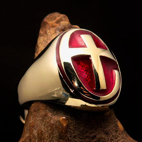 Knights Templar Commandery Ring - Gold & Red Cross Solid Brass