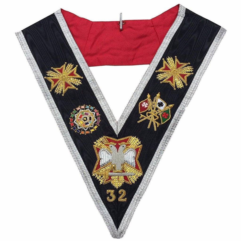 32nd Degree Scottish Rite Collar - Black Moire Silver Braid